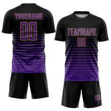 Load image into Gallery viewer, Custom Black Purple-Old Gold Pinstripe Fade Fashion Sublimation Soccer Uniform Jersey
