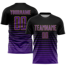 Load image into Gallery viewer, Custom Black Purple-Old Gold Pinstripe Fade Fashion Sublimation Soccer Uniform Jersey
