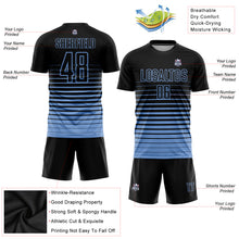 Load image into Gallery viewer, Custom Black Light Blue Pinstripe Fade Fashion Sublimation Soccer Uniform Jersey
