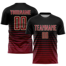 Load image into Gallery viewer, Custom Black Maroon-Cream Pinstripe Fade Fashion Sublimation Soccer Uniform Jersey
