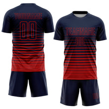Load image into Gallery viewer, Custom Navy Red Pinstripe Fade Fashion Sublimation Soccer Uniform Jersey
