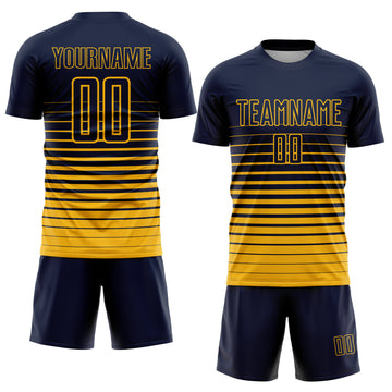 Custom Navy Gold Pinstripe Fade Fashion Sublimation Soccer Uniform Jersey