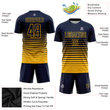 Load image into Gallery viewer, Custom Navy Gold Pinstripe Fade Fashion Sublimation Soccer Uniform Jersey
