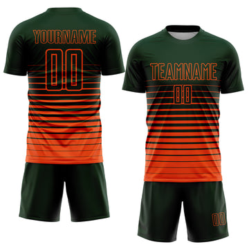 Custom Green Orange Pinstripe Fade Fashion Sublimation Soccer Uniform Jersey