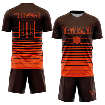 Custom Brown Orange Pinstripe Fade Fashion Sublimation Soccer Uniform Jersey