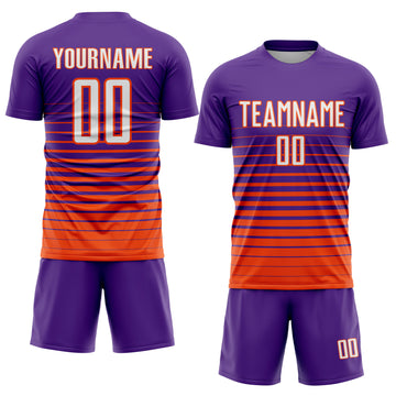 Custom Purple White-Orange Pinstripe Fade Fashion Sublimation Soccer Uniform Jersey