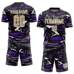 Custom Figure City Cream-Purple Sublimation Soccer Uniform Jersey