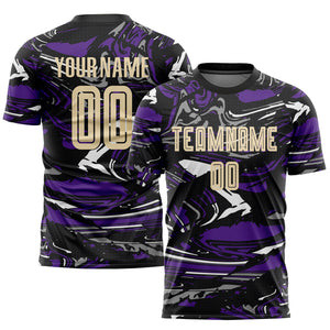 Custom Figure City Cream-Purple Sublimation Soccer Uniform Jersey