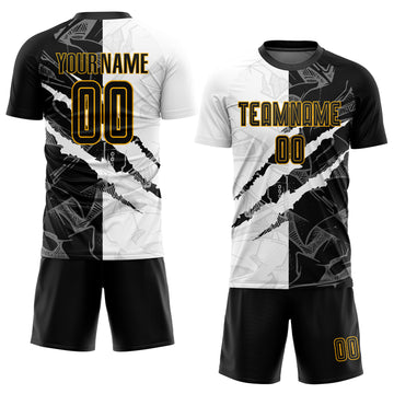 Custom Graffiti Pattern Black-Gold Scratch Sublimation Soccer Uniform Jersey