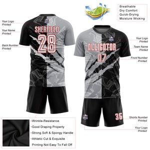 Custom Graffiti Pattern White Black Gray-Red Scratch Sublimation Soccer Uniform Jersey