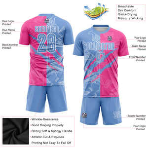 Custom Graffiti Pattern Light Blue-Pink Scratch Sublimation Soccer Uniform Jersey