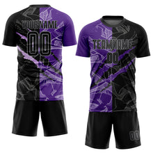 Load image into Gallery viewer, Custom Graffiti Pattern Black Purple-Gray Scratch Sublimation Soccer Uniform Jersey
