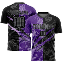 Load image into Gallery viewer, Custom Graffiti Pattern Black Purple-Gray Scratch Sublimation Soccer Uniform Jersey
