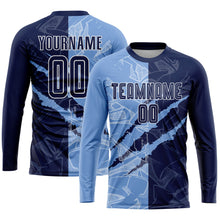 Load image into Gallery viewer, Custom Graffiti Pattern Navy-Light Blue Scratch Sublimation Soccer Uniform Jersey

