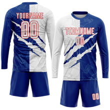 Load image into Gallery viewer, Custom Graffiti Pattern White Royal-Red Scratch Sublimation Soccer Uniform Jersey
