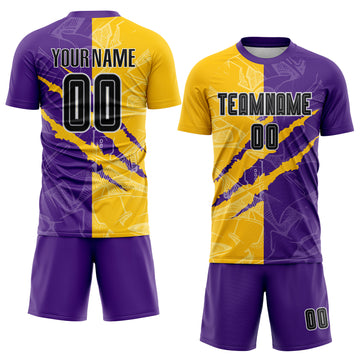 Custom Graffiti Pattern Black Purple Yellow-Gray Scratch Sublimation Soccer Uniform Jersey