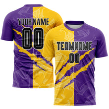 Load image into Gallery viewer, Custom Graffiti Pattern Black Purple Yellow-Gray Scratch Sublimation Soccer Uniform Jersey
