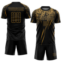 Load image into Gallery viewer, Custom Black Old Gold Sublimation Soccer Uniform Jersey
