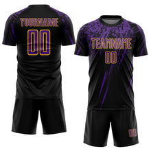 Load image into Gallery viewer, Custom Black Purple-Gold Sublimation Soccer Uniform Jersey
