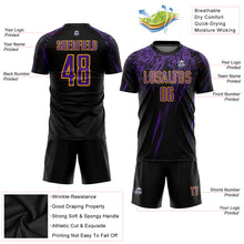 Load image into Gallery viewer, Custom Black Purple-Gold Sublimation Soccer Uniform Jersey
