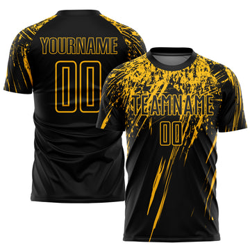 Custom Black Gold Sublimation Soccer Uniform Jersey