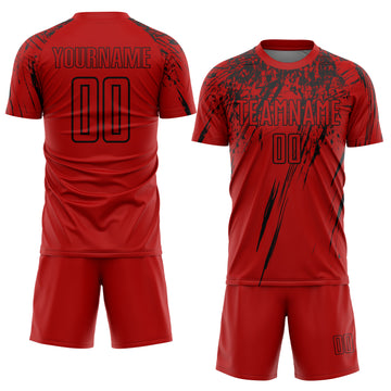 Custom Red Black Sublimation Soccer Uniform Jersey