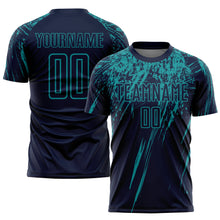 Load image into Gallery viewer, Custom Navy Teal Sublimation Soccer Uniform Jersey
