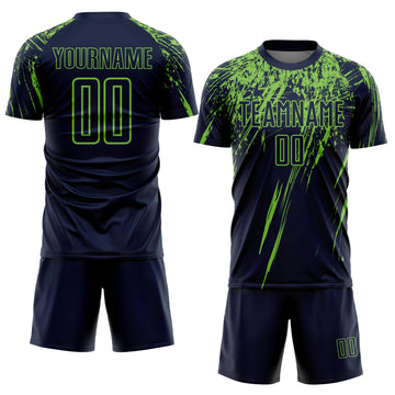 Custom Navy Neon Green Sublimation Soccer Uniform Jersey