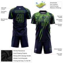 Load image into Gallery viewer, Custom Navy Neon Green Sublimation Soccer Uniform Jersey
