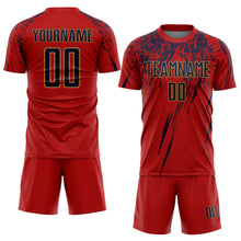 Load image into Gallery viewer, Custom Red Navy-Old Gold Sublimation Soccer Uniform Jersey
