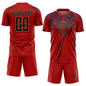 Custom Red Navy-Old Gold Sublimation Soccer Uniform Jersey