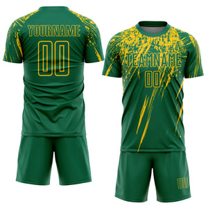 Custom Kelly Green Yellow Sublimation Soccer Uniform Jersey