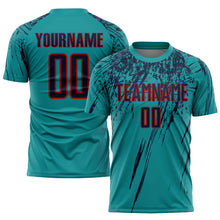 Load image into Gallery viewer, Custom Teal Navy-Red Sublimation Soccer Uniform Jersey
