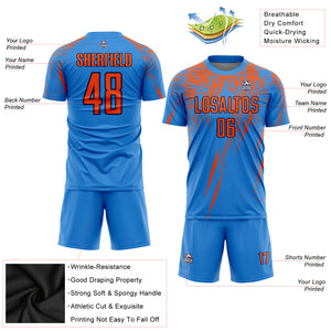 Custom Electric Blue Orange-Navy Sublimation Soccer Uniform Jersey