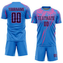 Load image into Gallery viewer, Custom Powder Blue Navy-Pink Sublimation Soccer Uniform Jersey
