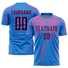 Load image into Gallery viewer, Custom Powder Blue Navy-Pink Sublimation Soccer Uniform Jersey

