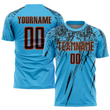 Load image into Gallery viewer, Custom Sky Blue Black-Orange Sublimation Soccer Uniform Jersey
