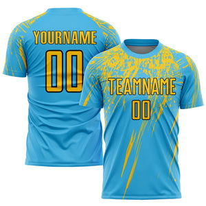 Custom Sky Blue Yellow-Black Sublimation Soccer Uniform Jersey