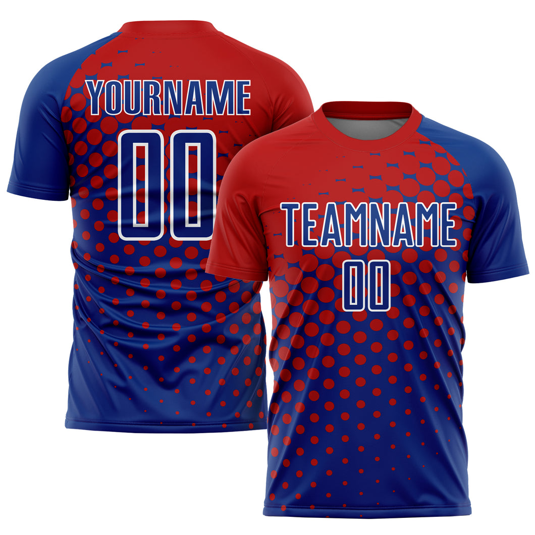 Custom Red Royal-White Sublimation Soccer Uniform Jersey