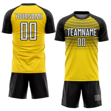 Custom Yellow White-Black Sublimation Soccer Uniform Jersey