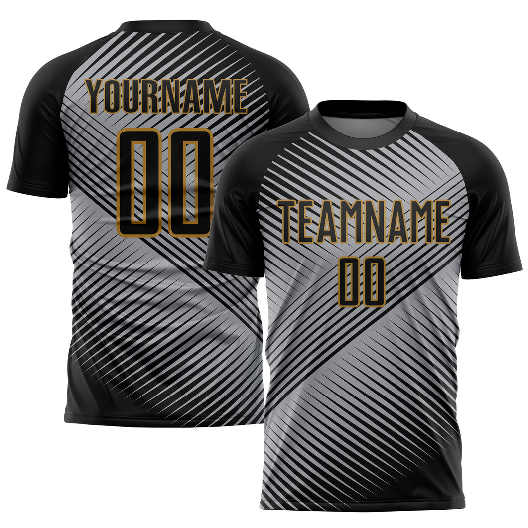 Custom Gray Black-Old Gold Sublimation Soccer Uniform Jersey