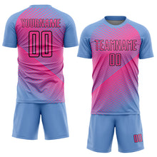 Load image into Gallery viewer, Custom Light Blue Pink-Black Sublimation Soccer Uniform Jersey
