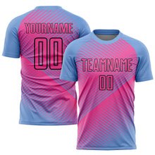 Load image into Gallery viewer, Custom Light Blue Pink-Black Sublimation Soccer Uniform Jersey
