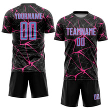 Load image into Gallery viewer, Custom Black Light Blue-Pink Sublimation Soccer Uniform Jersey
