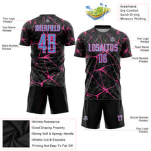 Load image into Gallery viewer, Custom Black Light Blue-Pink Sublimation Soccer Uniform Jersey
