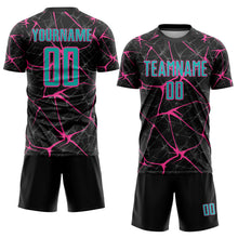 Load image into Gallery viewer, Custom Black Aqua-Pink Sublimation Soccer Uniform Jersey
