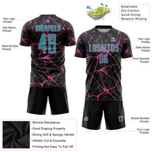 Load image into Gallery viewer, Custom Black Aqua-Pink Sublimation Soccer Uniform Jersey
