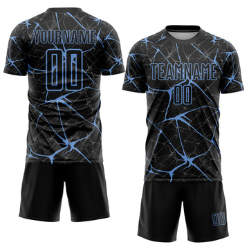 Custom Black Light Blue Sublimation Soccer Uniform Jersey