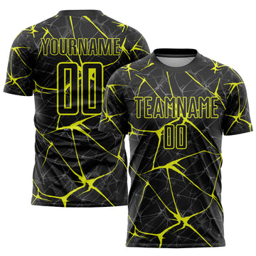 Custom Black Neon Yellow Sublimation Soccer Uniform Jersey