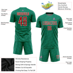 Custom Kelly Green Red-White Sublimation Mexico Soccer Uniform Jersey